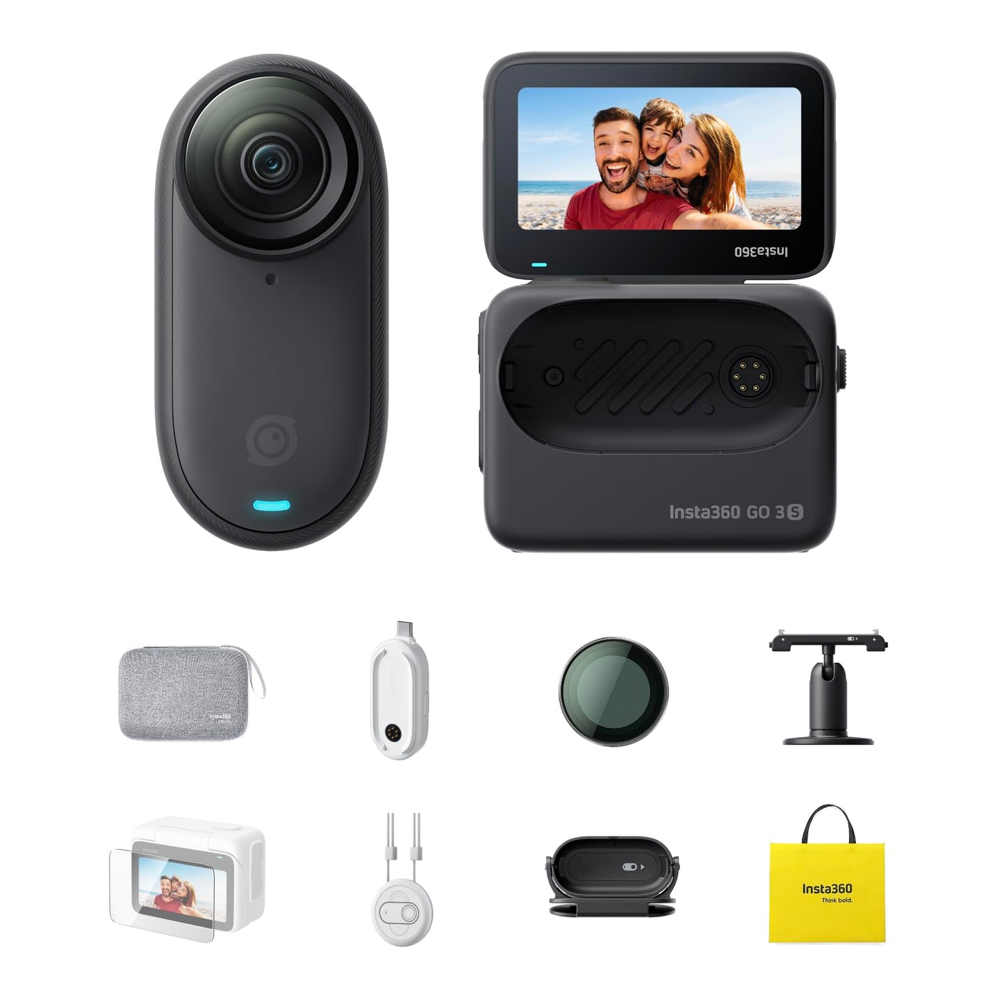 Insta360 GO 3S - 128 GB Black 4K Tiny Portable Vlogging Camera, Hands-Free POVs, Mount Anywhere, Stabilization, 140 Min Battery Life, 10m Waterproof, Pet POV
