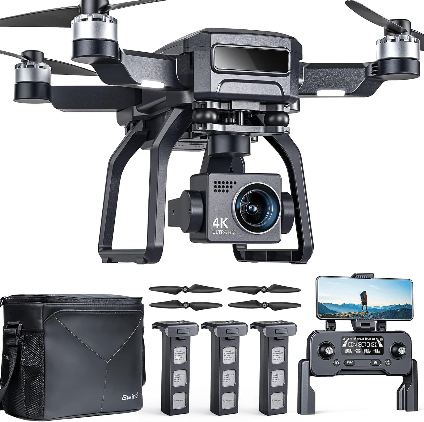Bwine F7GIM Pro Drone with 6K UHD Camera, 3-Axis Brushless Gimbal, 4K/30fps Video, GPS Smart Control for Adults and Beginner, Plus 70Mins Flight Time, 10000Ft FPV Digital Transmission and TOF Safety Support