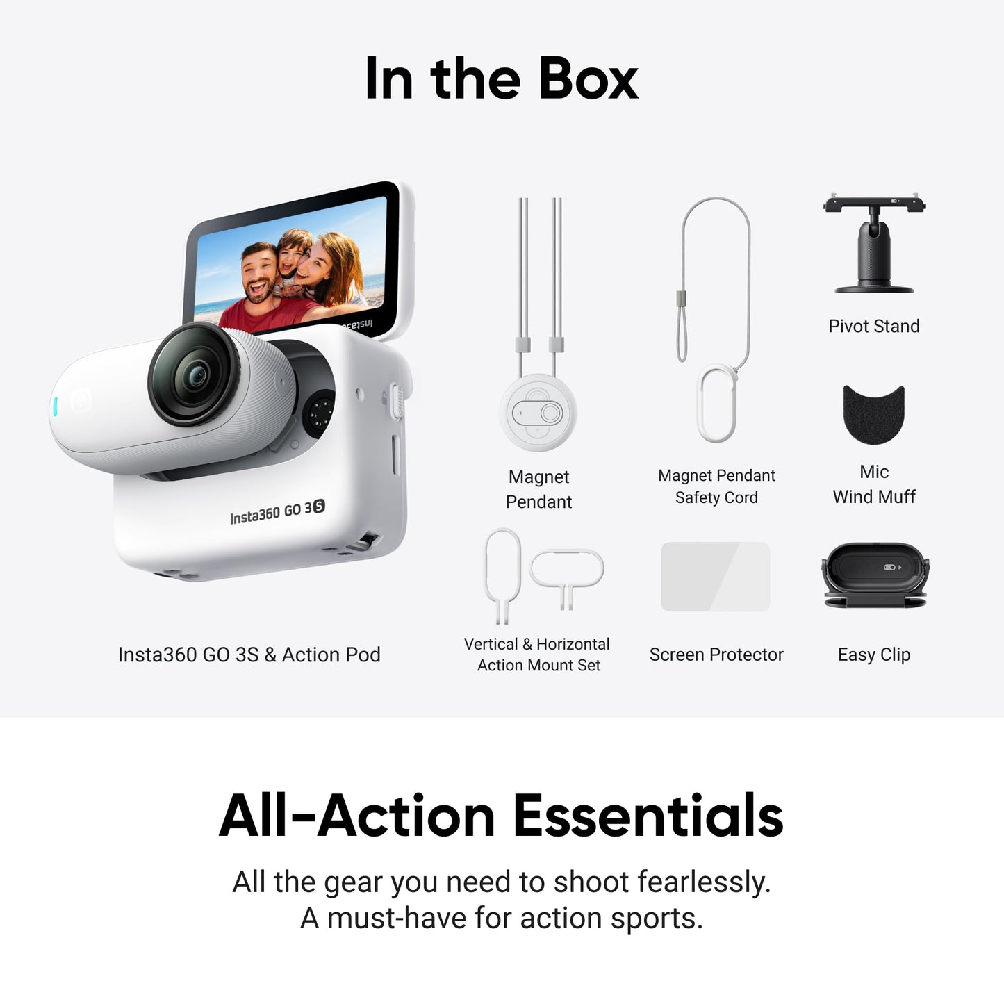 Insta360 GO 3S - 128 GB Black 4K Tiny Portable Vlogging Camera, Hands-Free POVs, Mount Anywhere, Stabilization, 140 Min Battery Life, 10m Waterproof, Pet POV