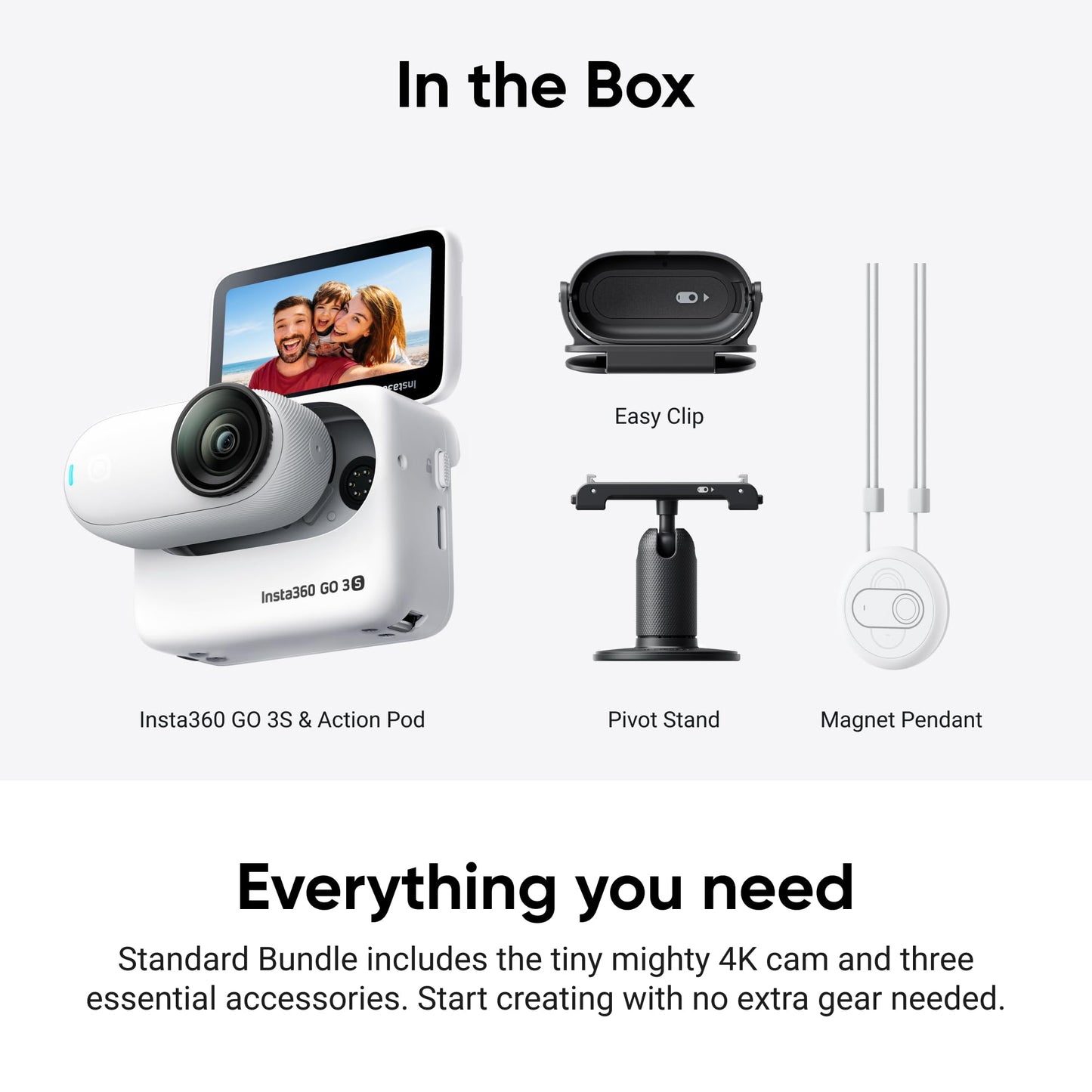 Insta360 GO 3S - 128 GB Black 4K Tiny Portable Vlogging Camera, Hands-Free POVs, Mount Anywhere, Stabilization, 140 Min Battery Life, 10m Waterproof, Pet POV