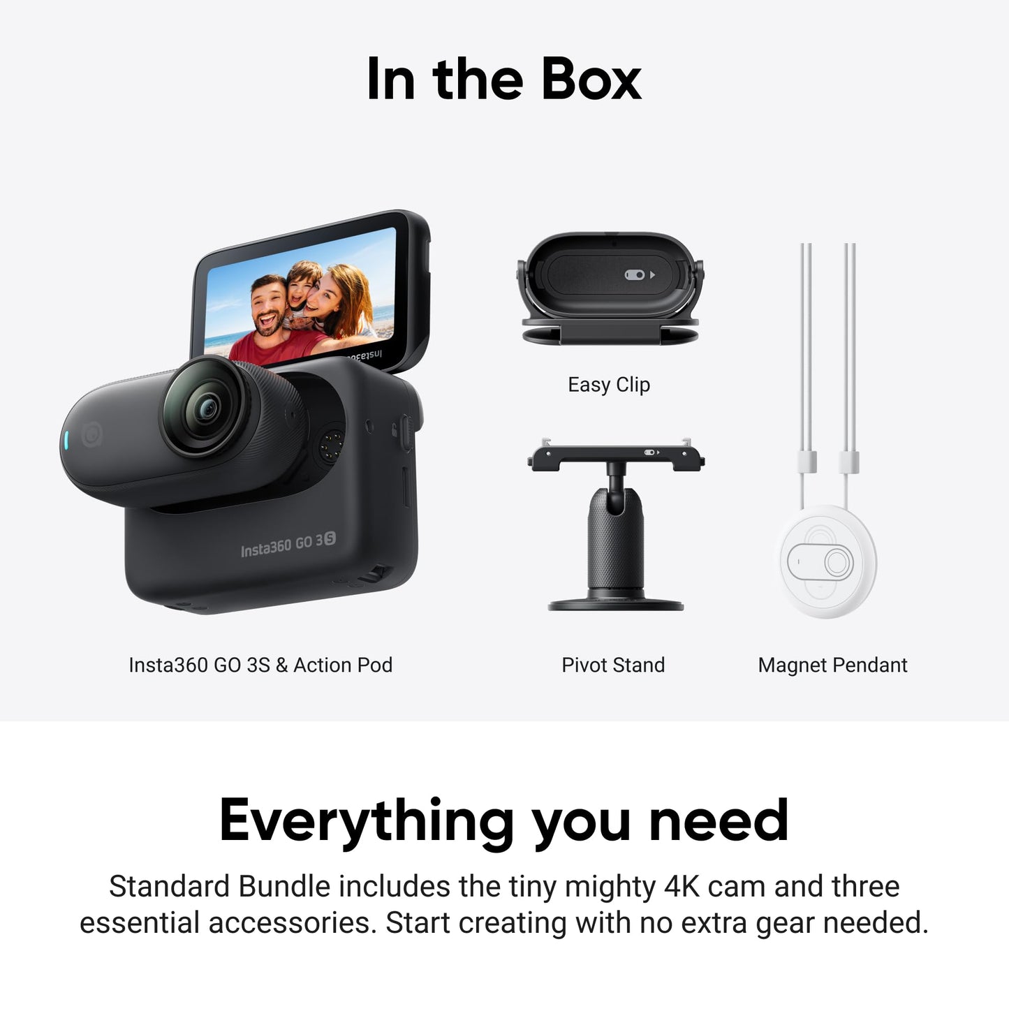 Insta360 GO 3S - 128 GB Black 4K Tiny Portable Vlogging Camera, Hands-Free POVs, Mount Anywhere, Stabilization, 140 Min Battery Life, 10m Waterproof, Pet POV