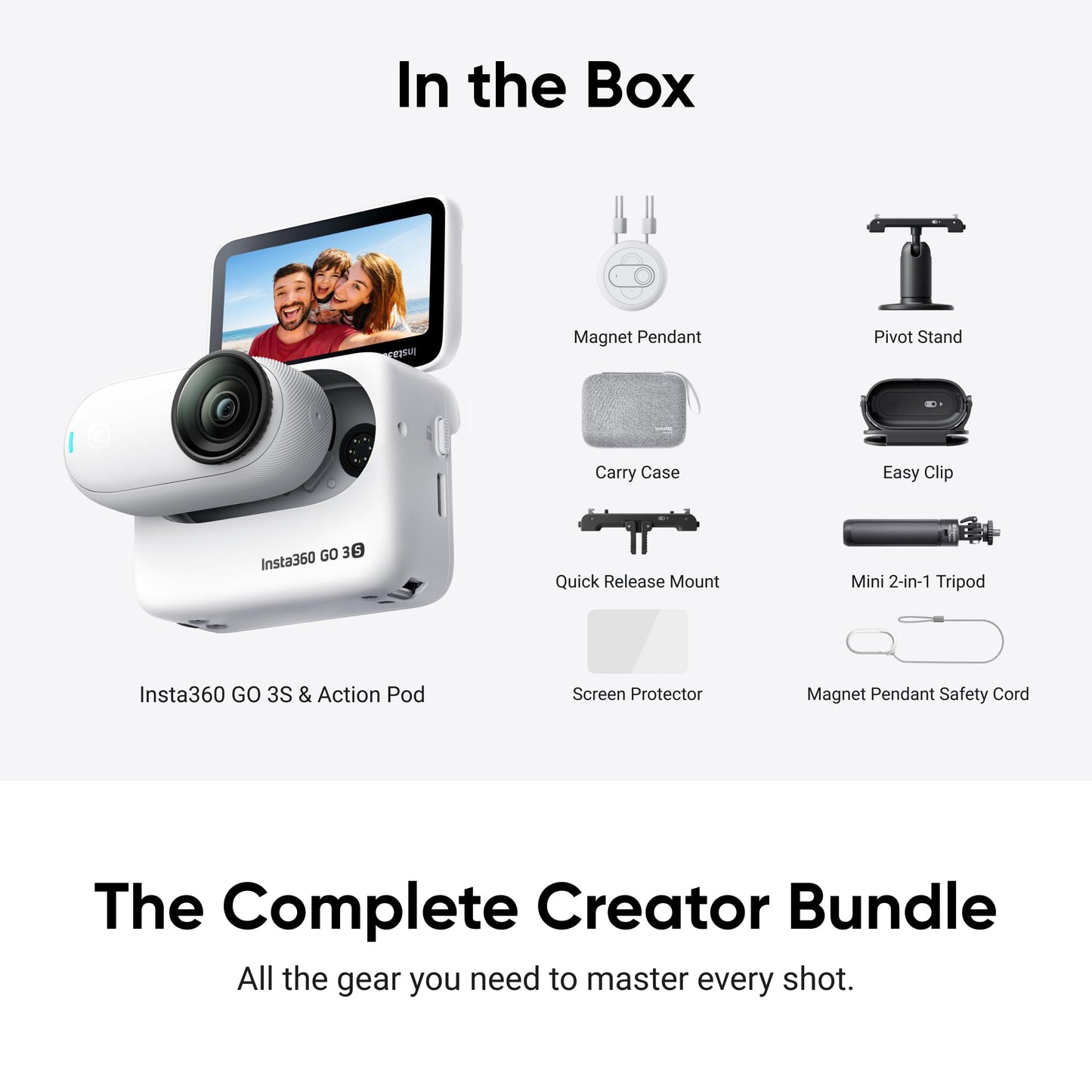 Insta360 GO 3S - 128 GB Black 4K Tiny Portable Vlogging Camera, Hands-Free POVs, Mount Anywhere, Stabilization, 140 Min Battery Life, 10m Waterproof, Pet POV