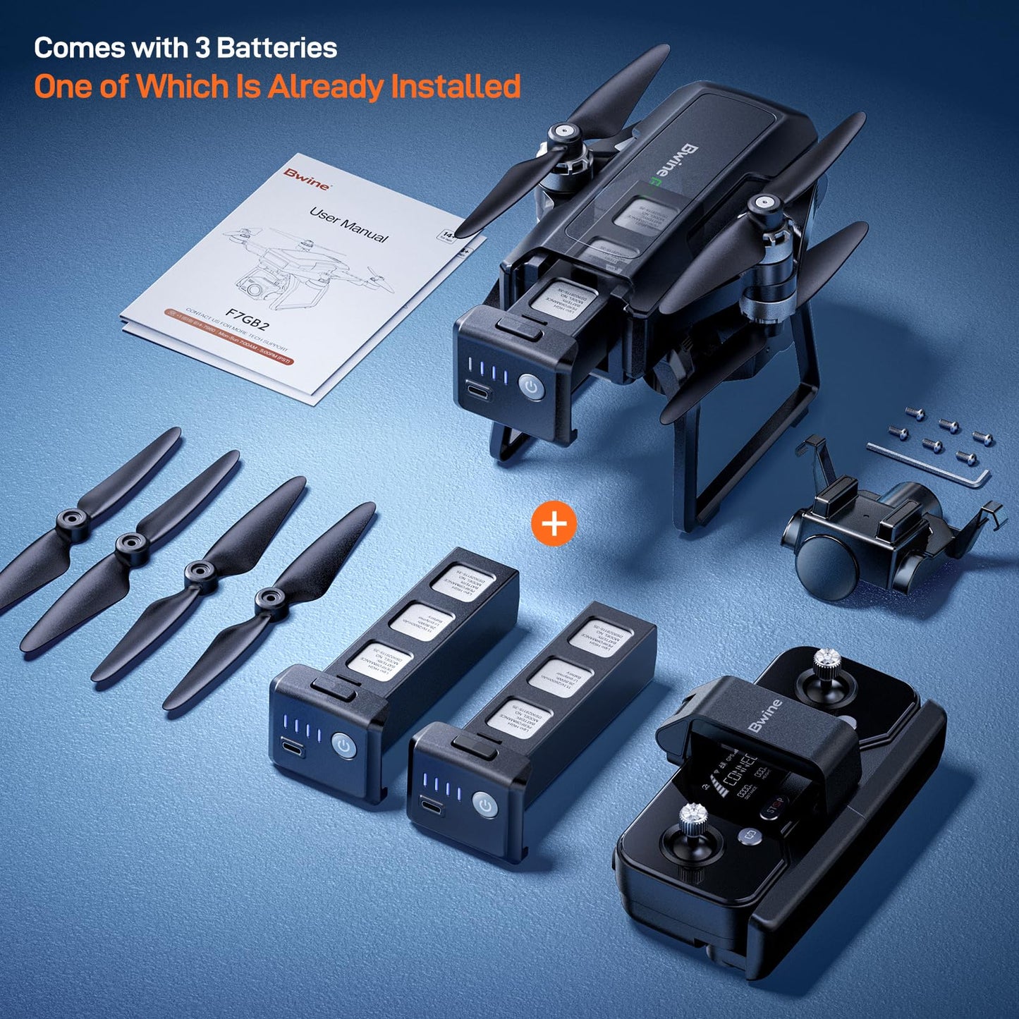 Bwine F7GIM Pro Drone with 6K UHD Camera, 3-Axis Brushless Gimbal, 4K/30fps Video, GPS Smart Control for Adults and Beginner, Plus 70Mins Flight Time, 10000Ft FPV Digital Transmission and TOF Safety Support